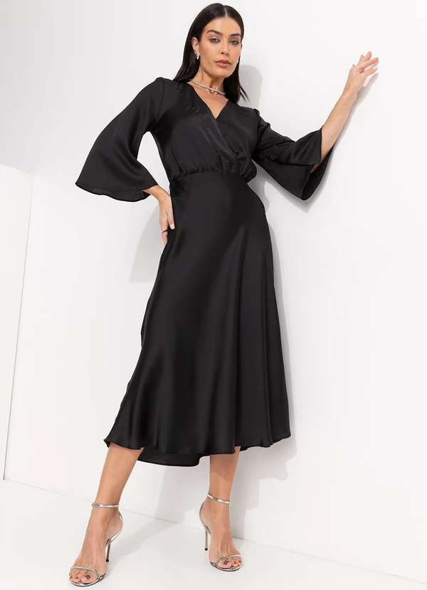 Quintess - Vestido Preto em Crepe Plano Acetinado 3