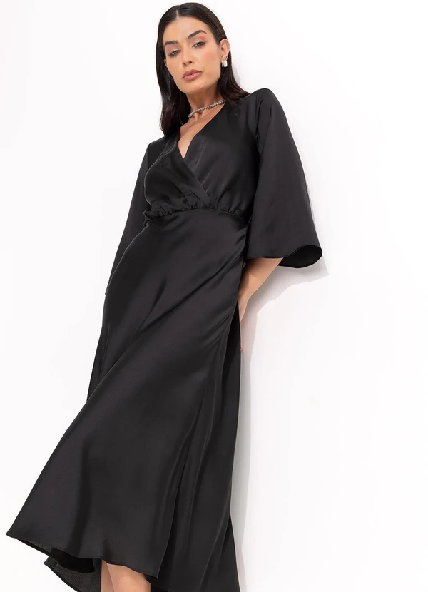 Quintess - Vestido Preto em Crepe Plano Acetinado 5