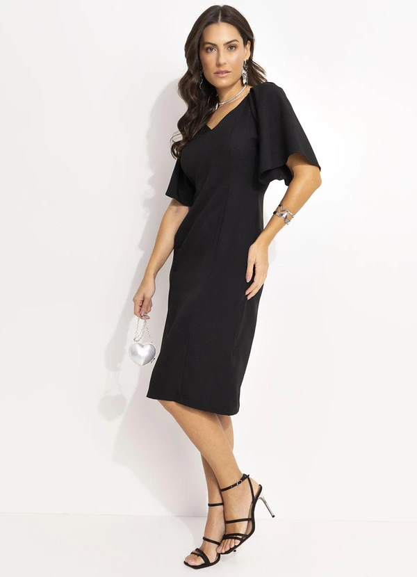 Quintess - Vestido Preto em Crepe Plano 3