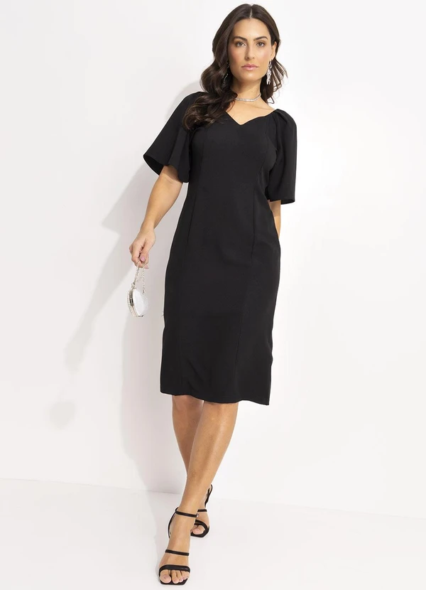 Quintess - Vestido Preto em Crepe Plano 4
