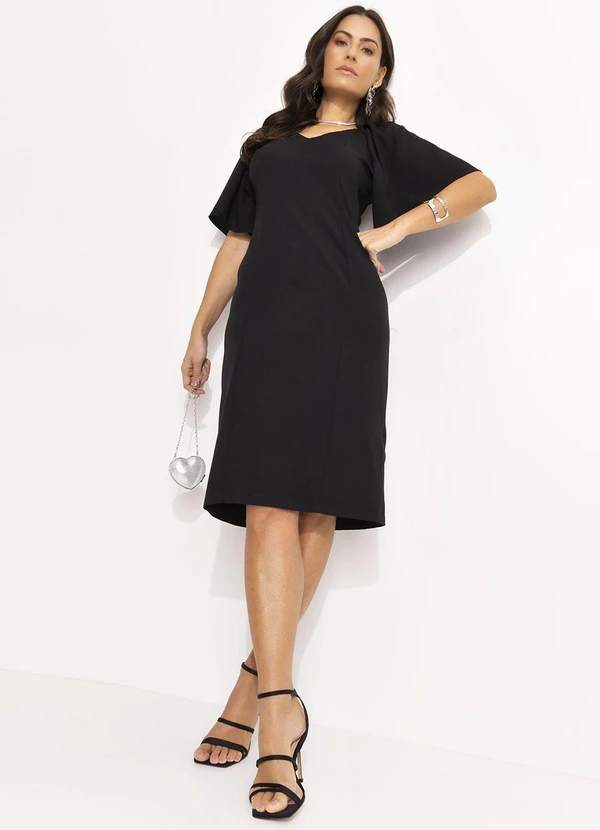 Quintess - Vestido Preto em Crepe Plano 5
