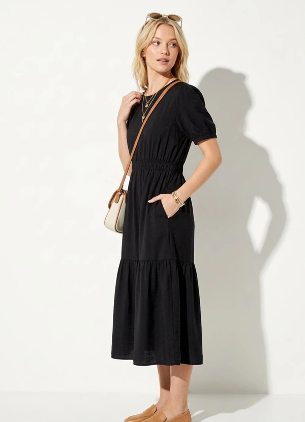 bonprix - Vestido Preto em Crepe Plano 7