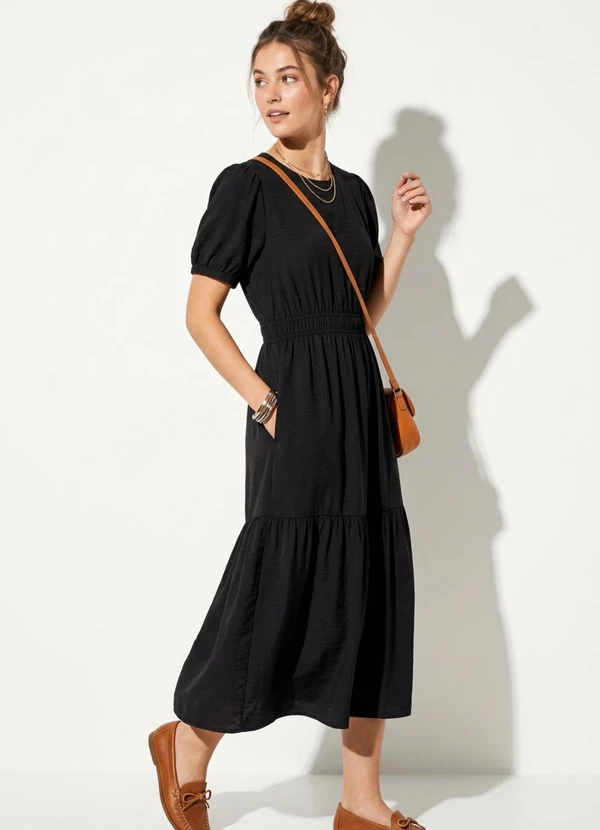 bonprix - Vestido Preto em Crepe Plano 8