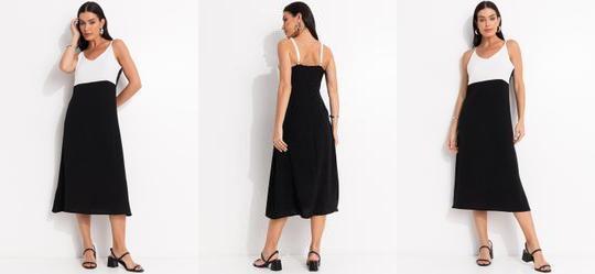 Vestido Preto em Crepe Plano Vestido Preto em Crepe Plano