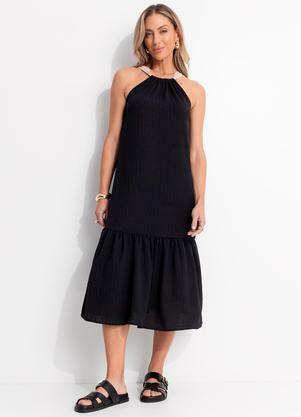 Vestido (Preto) em Crepe Plano