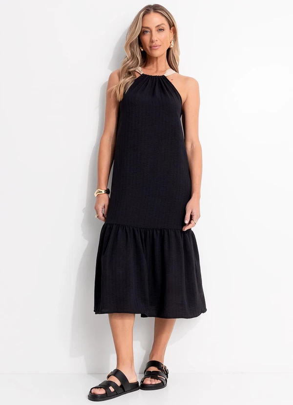 Quintess - Vestido Preto em Crepe Plano 3