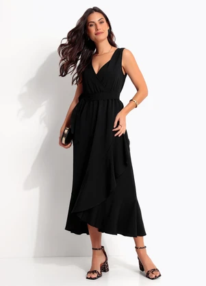 Quintess - Vestido Preto em Crepe Plano - QUINTESS