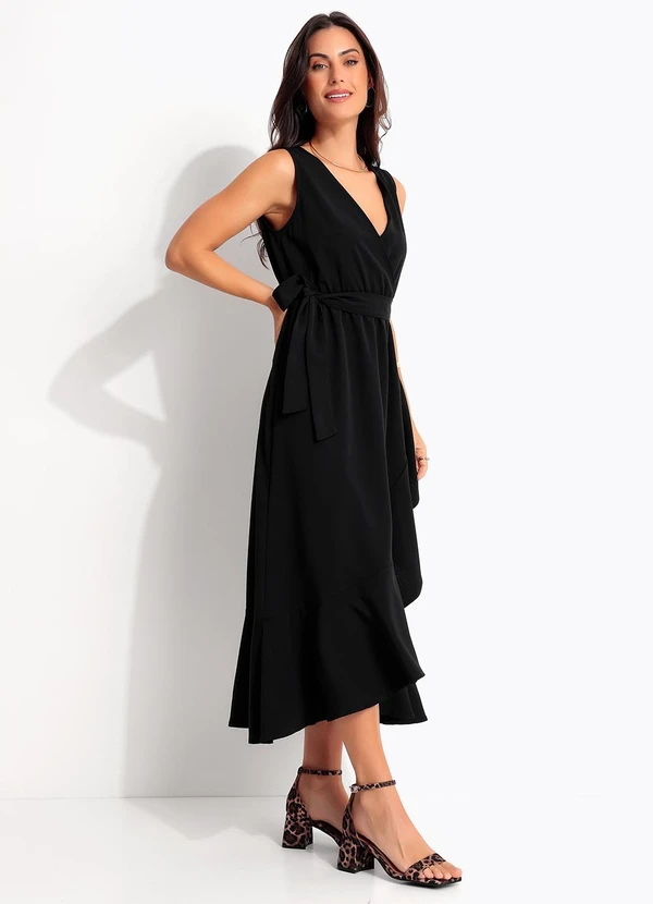 Quintess - Vestido Preto em Crepe Plano 3