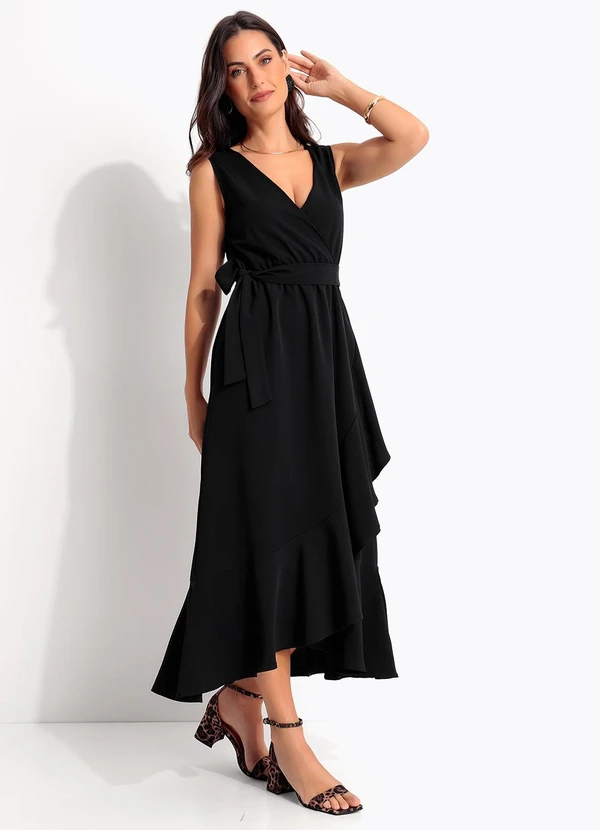 Quintess - Vestido Preto em Crepe Plano 5