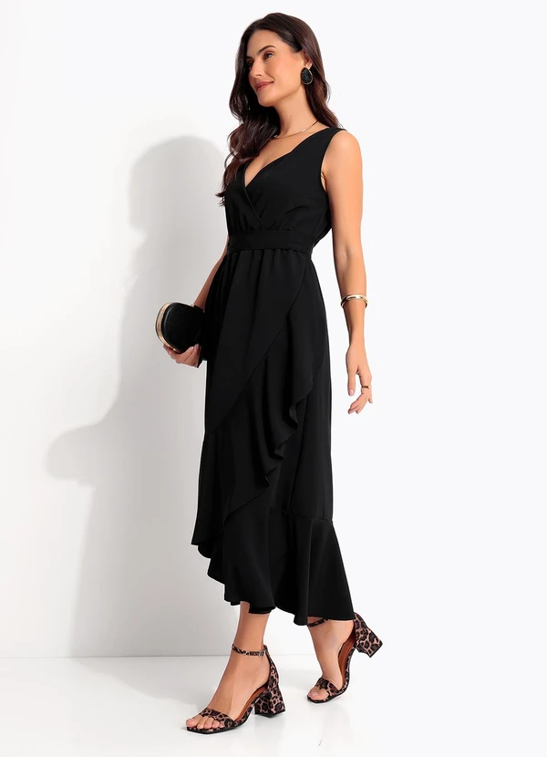 Quintess - Vestido Preto em Crepe Plano