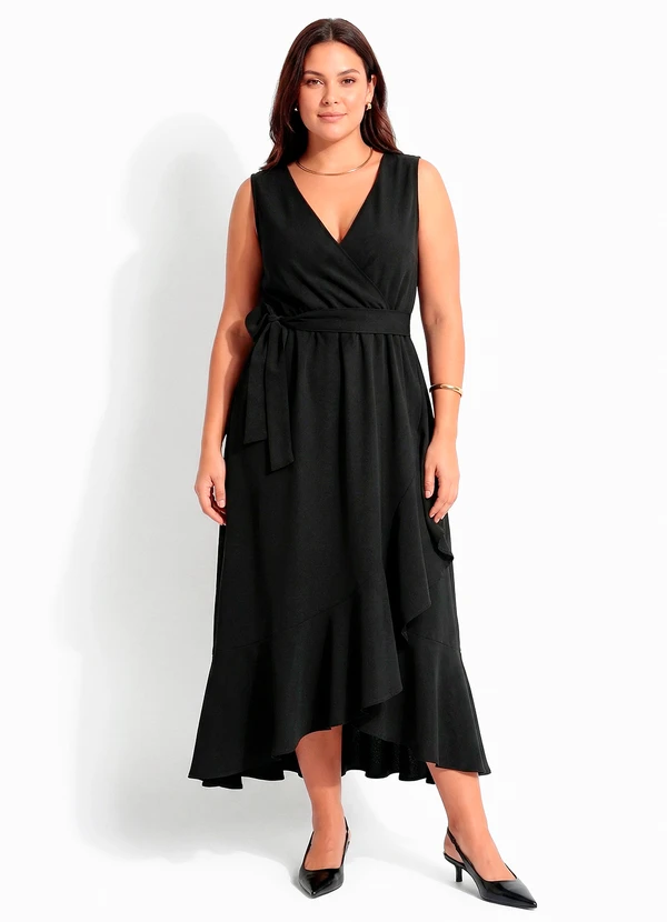 Quintess - Vestido Preto em Crepe Plano 2