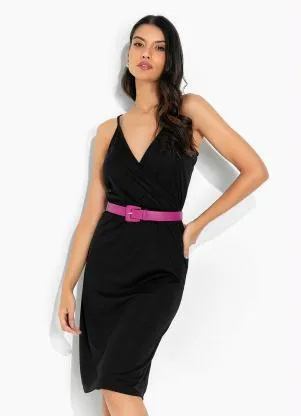 Moda Pop - Vestido Preto em Decote Transpassado com Alças - MODA POP