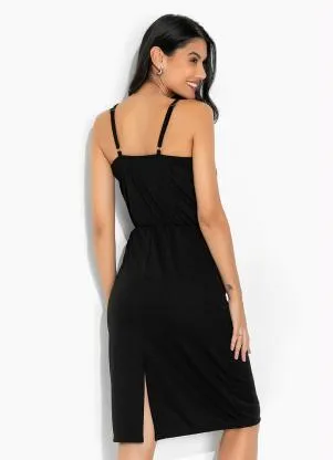 Moda Pop - Vestido Preto em Decote Transpassado com Alças - MODA POP