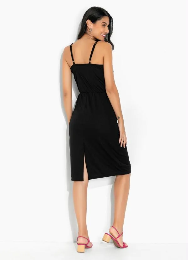 Moda Pop - Vestido Preto em Decote Transpassado com Alças 5