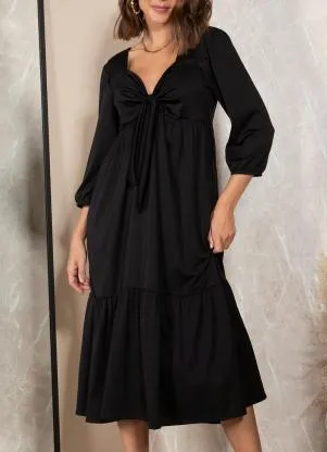 Quintess - Vestido Preto em Malha Crepe - QUINTESS