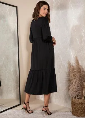 Quintess - Vestido Preto em Malha Crepe - QUINTESS