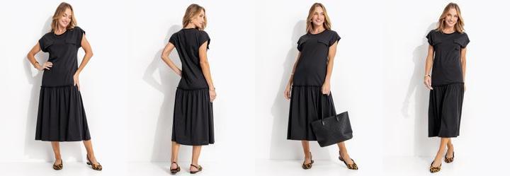 Vestido Preto em Malha de Algodo Penteado