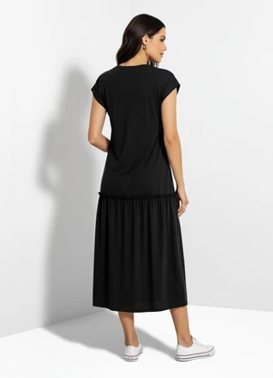Quintess - Vestido Preto em Malha de Algodão Penteado - QUINTESS