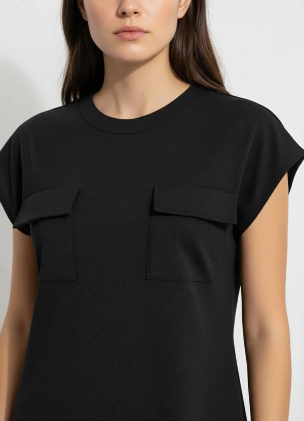 Quintess - Vestido Preto em Malha de Algodão Penteado 3