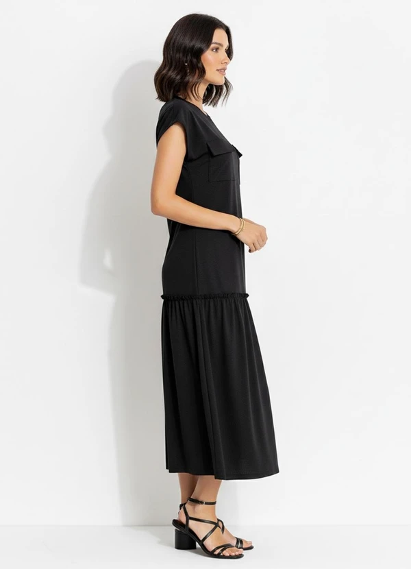 Quintess - Vestido Preto em Malha de Algodão Penteado 4