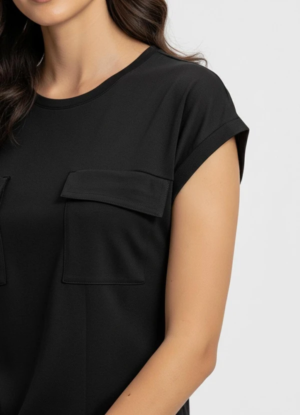 Quintess - Vestido Preto em Malha de Algodão Penteado 5