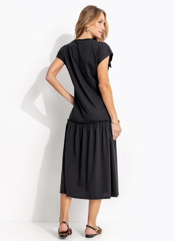 Quintess - Vestido Preto em Malha de Algodão Penteado 8