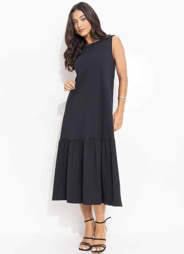 Quintess - Vestido Preto em Malha de Algodão Penteado 3