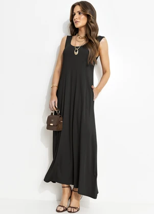 Quintess - Vestido Preto em Malha de Viscose - QUINTESS