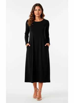 Quintess - Vestido Preto em Malha de Viscose - QUINTESS