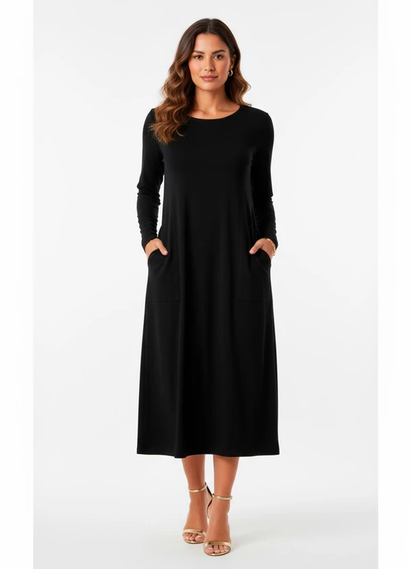 Quintess - Vestido Preto em Malha de Viscose