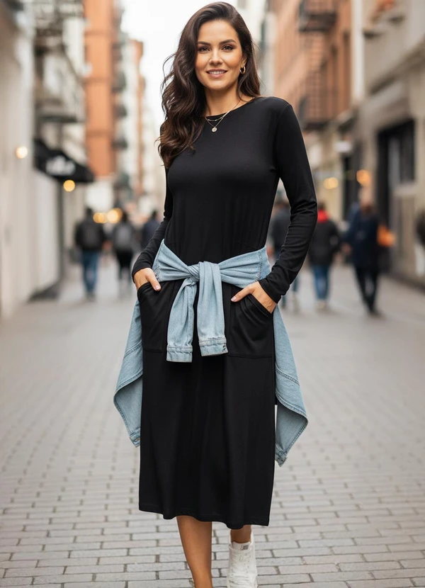 Quintess - Vestido Preto em Malha de Viscose 5