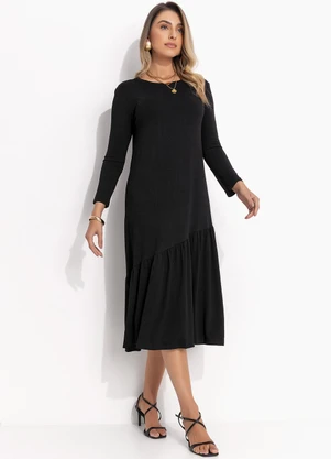 Quintess - Vestido Preto em Malha de Viscose - QUINTESS