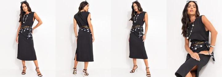 Vestido Preto em Malha Ponto Roma Sarjado