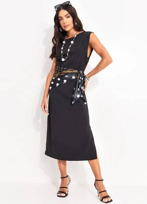 Quintess - Vestido Preto em Malha Ponto Roma Sarjado - QUINTESS