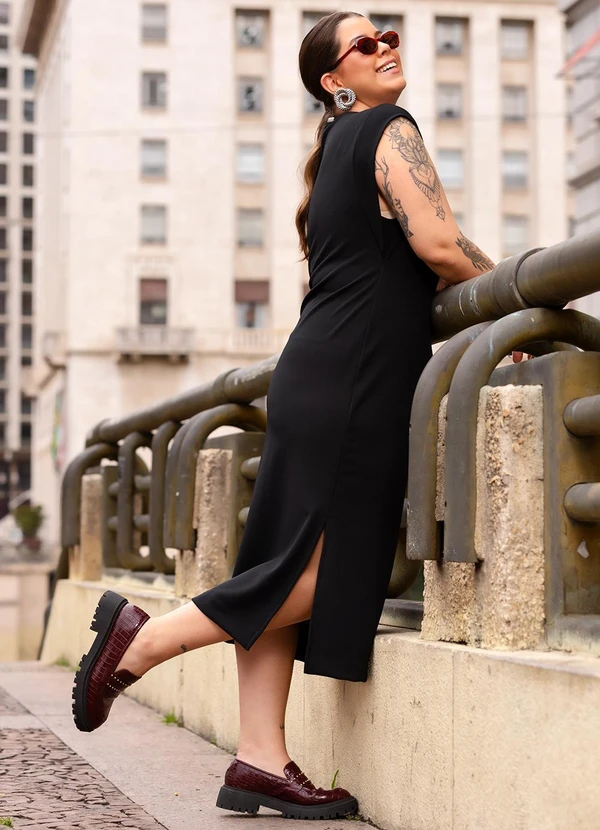 Quintess - Vestido Preto em Malha Ponto Roma Sarjado 7