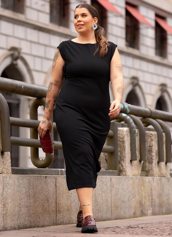 Quintess - Vestido Preto em Malha Ponto Roma Sarjado 6