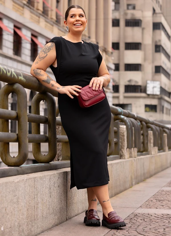 Quintess - Vestido Preto em Malha Ponto Roma Sarjado 5