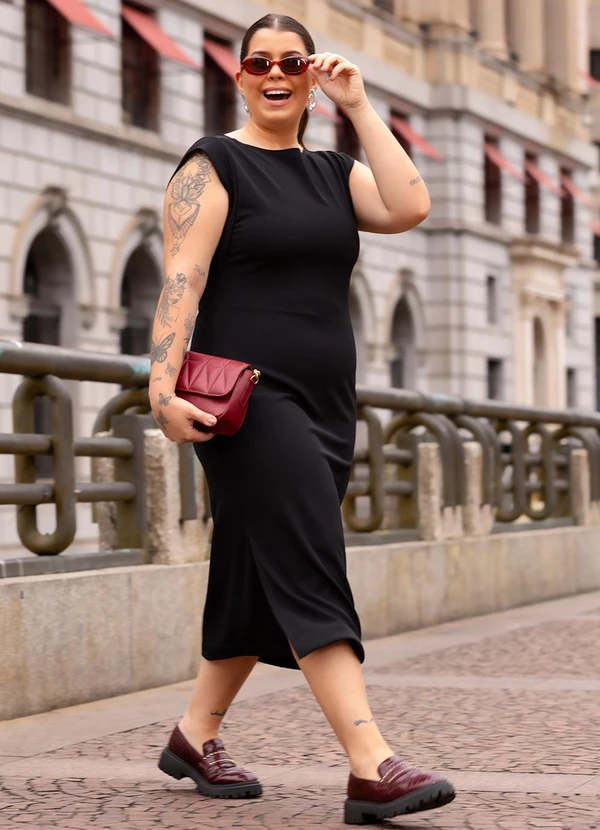 Quintess - Vestido Preto em Malha Ponto Roma Sarjado 3