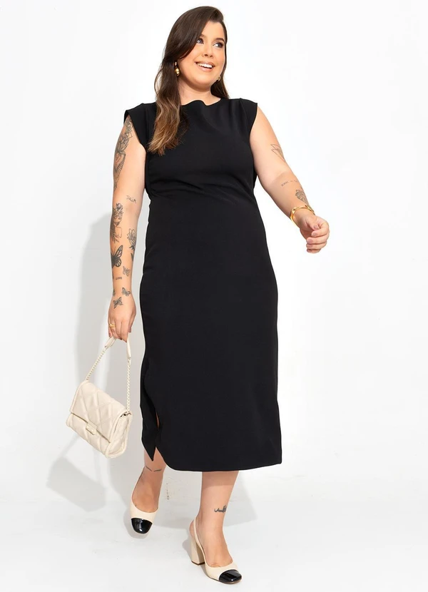 Quintess - Vestido Preto em Malha Ponto Roma Sarjado 13