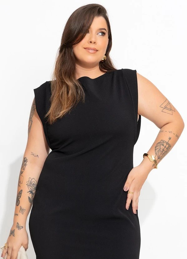 Quintess - Vestido Preto em Malha Ponto Roma Sarjado 12