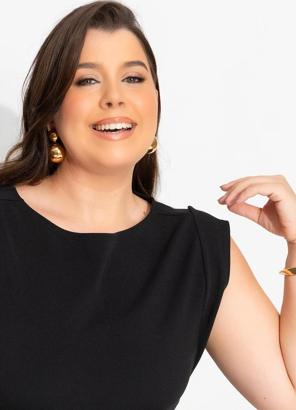 Quintess - Vestido Preto em Malha Ponto Roma Sarjado 11