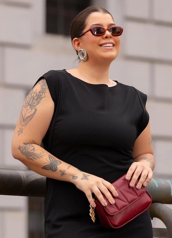 Quintess - Vestido Preto em Malha Ponto Roma Sarjado 9