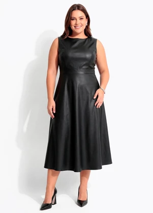 Quintess - Vestido Preto em Pu Sintético - QUINTESS