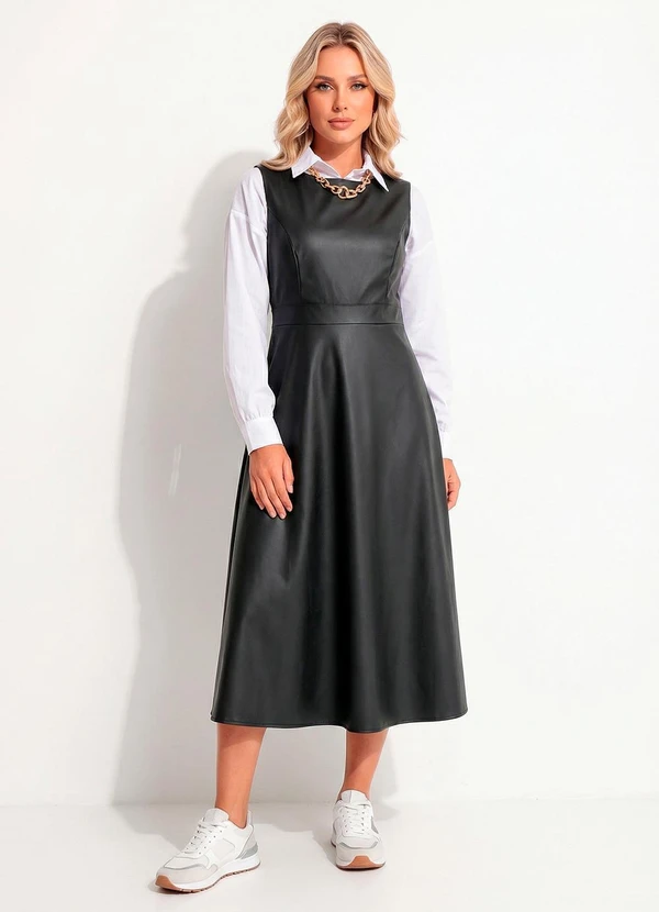 Quintess - Vestido Preto em Pu Sintético 5