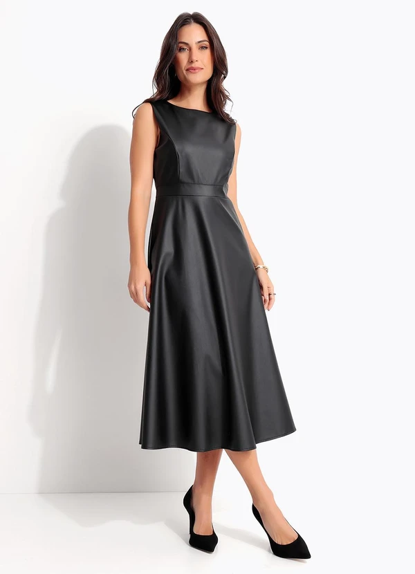 Quintess - Vestido Preto em Pu Sintético 6