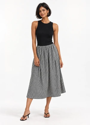 Quintess - Vestido Preto em Ribana com Vichy - QUINTESS