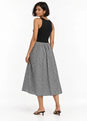 Quintess - Vestido Preto em Ribana com Vichy - QUINTESS