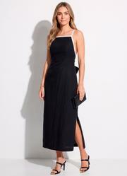 Vestido Preto em Tecido Alfaiataria de Viscose