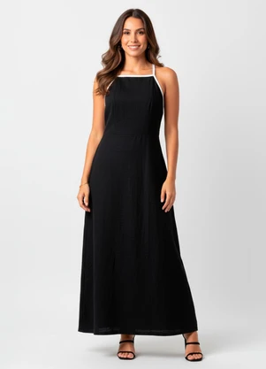 Quintess - Vestido Preto em Tecido Alfaiataria de Viscose - QUINTESS