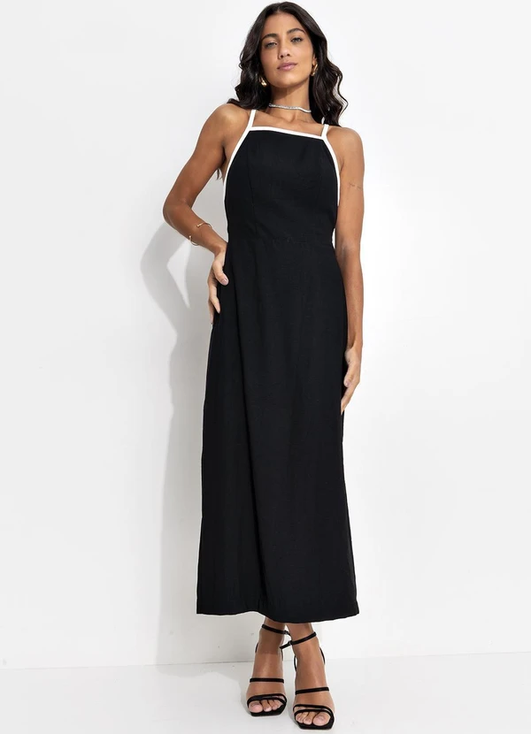 Quintess - Vestido Preto em Tecido Alfaiataria de Viscose 4